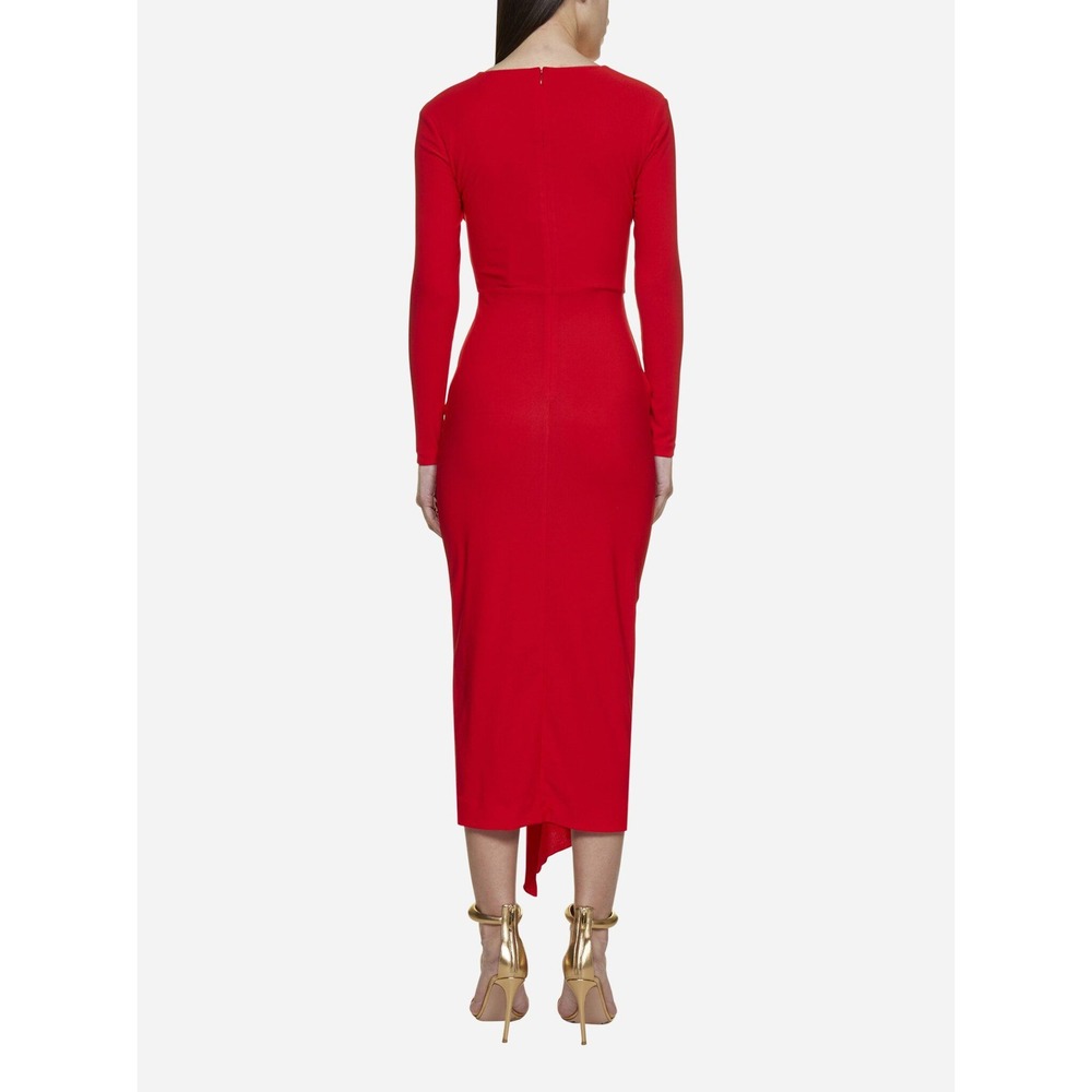 Solace London Lorena Midi Dress Women 8 Red Plunge Knot Draped Cocktail Formal - Picture 2 of 14